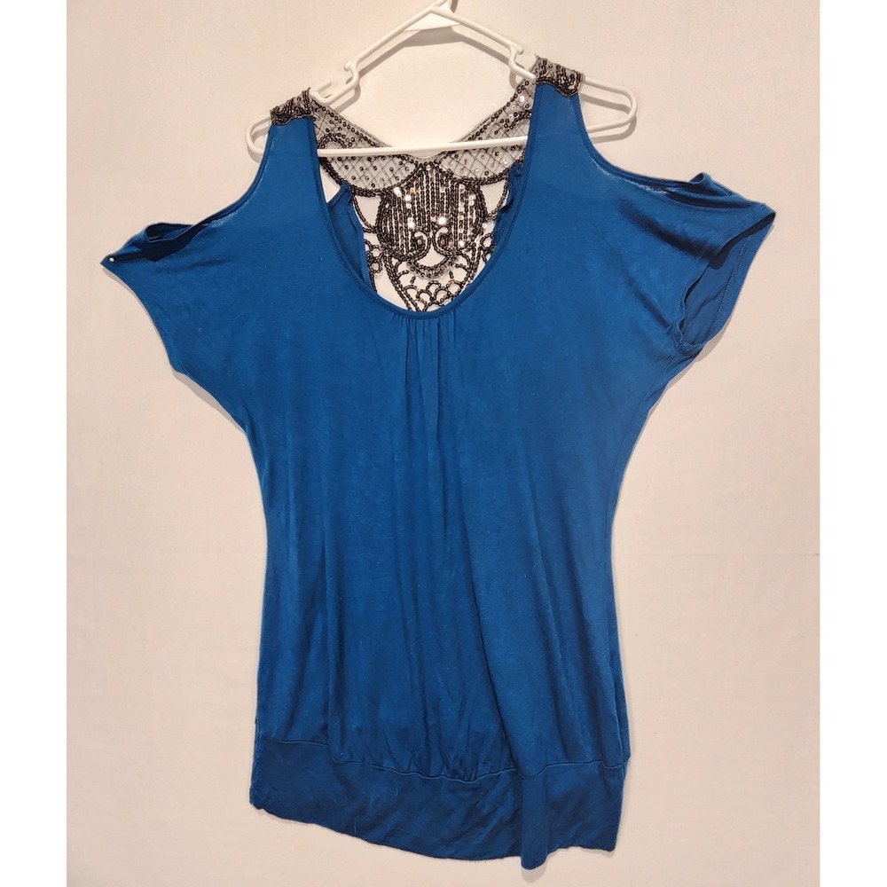 Unbranded Women's Boho Dressy Y2K Blue Sequin Top Size XL